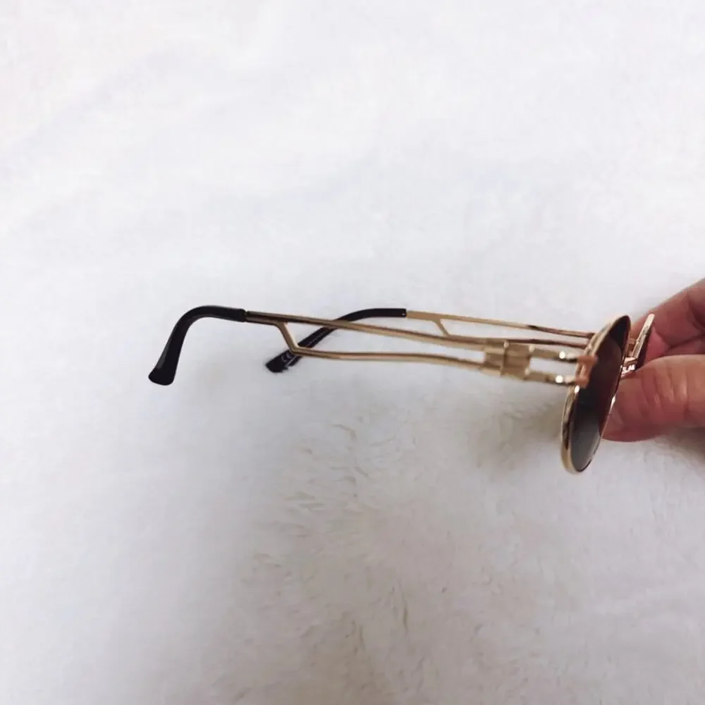 Brandon Green Tint with Gold Rim Round Sunglasses